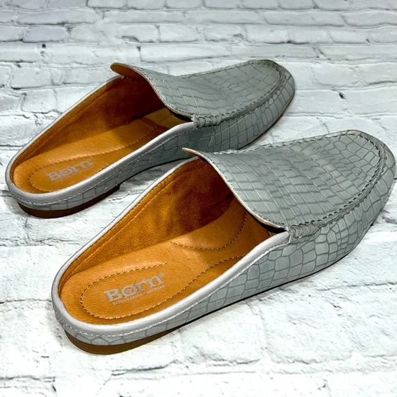 Born Capricorn Mules Croc Embossed Leather Slip-on Loafers - Gray/Grey - Size 10 - Picture 5 of 14